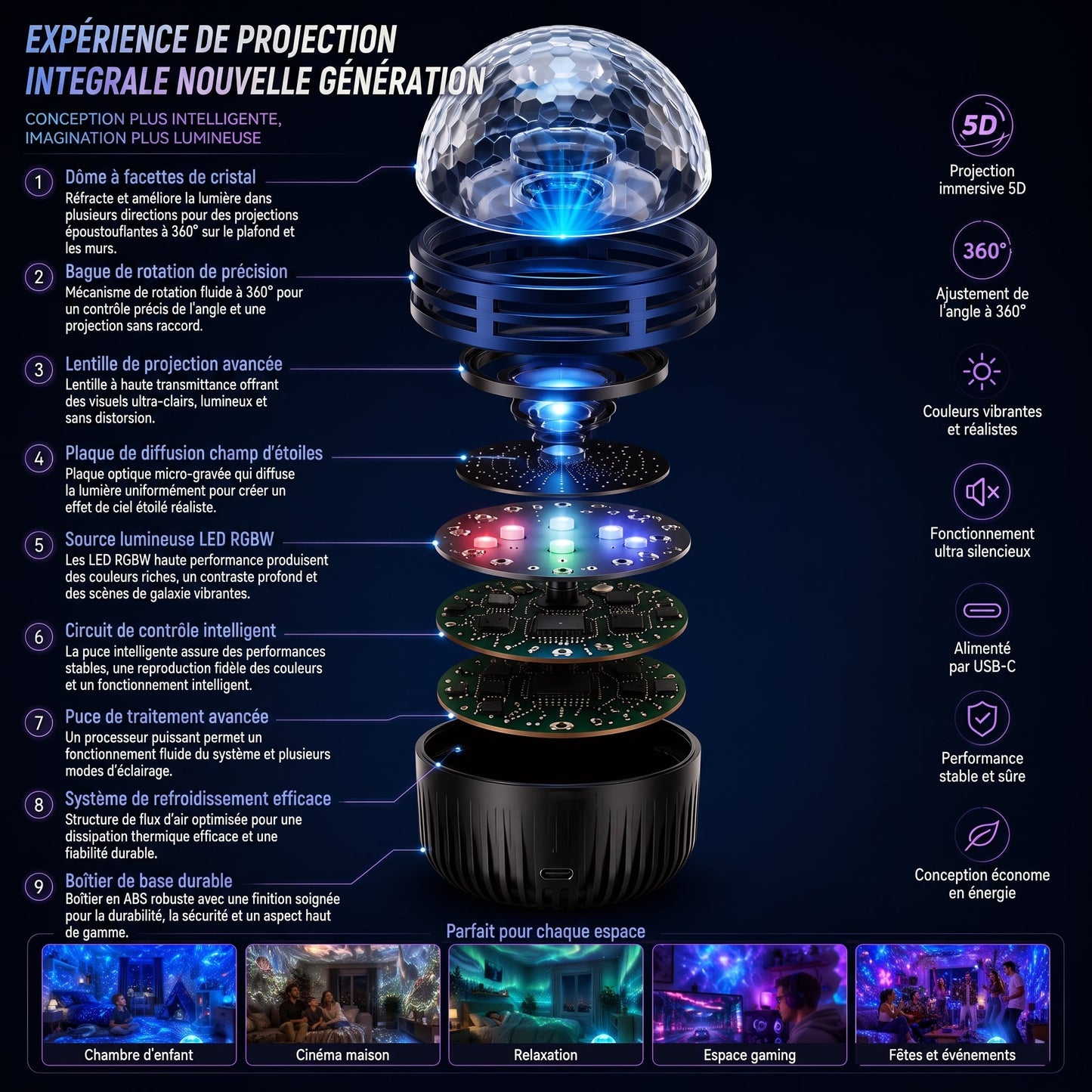 Boutique Officielle | 🦖🎁SCNDR® Projecteur de Ciel Étoilé Holographique Intelligent 360° (Projection HD Dynamique Intelligente 5D)