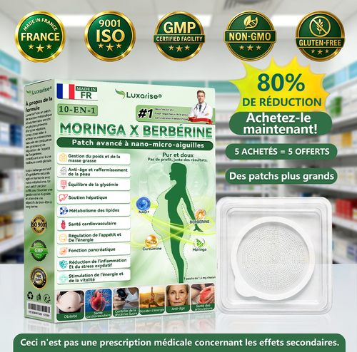 Magasin Officiel |🩺Luxarise® Moringa & Bérbérine 10-en-1 Patch Nanomicro-aiguilles Avancé👩‍⚕️ (Une application quotidienne, résultats visibles en 7 jours) 🩹 Obésité, Diabète, Apnée du sommeil, Problèmes articulaires🌿