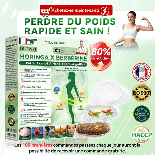 Magasin Officiel | 🧑‍⚕️🩺 Luxarise® Moringa & Bérbérine 10-en-1 Patch Nanomicro-aiguilles Avancé (Une application quotidienne, résultats visibles en 7 jours) ✅Obésité, Diabète, Apnée du sommeil, Problèmes articulaires