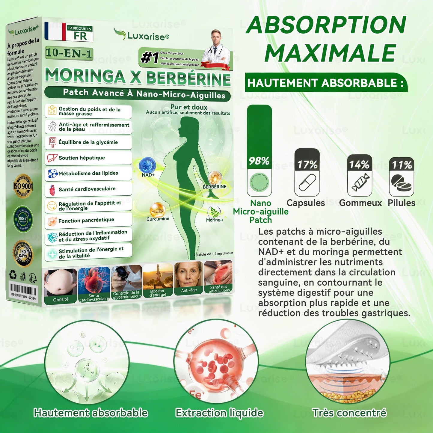 Magasin Officiel | 🧑‍⚕️🩺 Luxarise® Moringa & Bérbérine 10-en-1 Patch Nanomicro-aiguilles Avancé (Une application quotidienne, résultats visibles en 7 jours) ✅Obésité, Diabète, Apnée du sommeil, Problèmes articulaires
