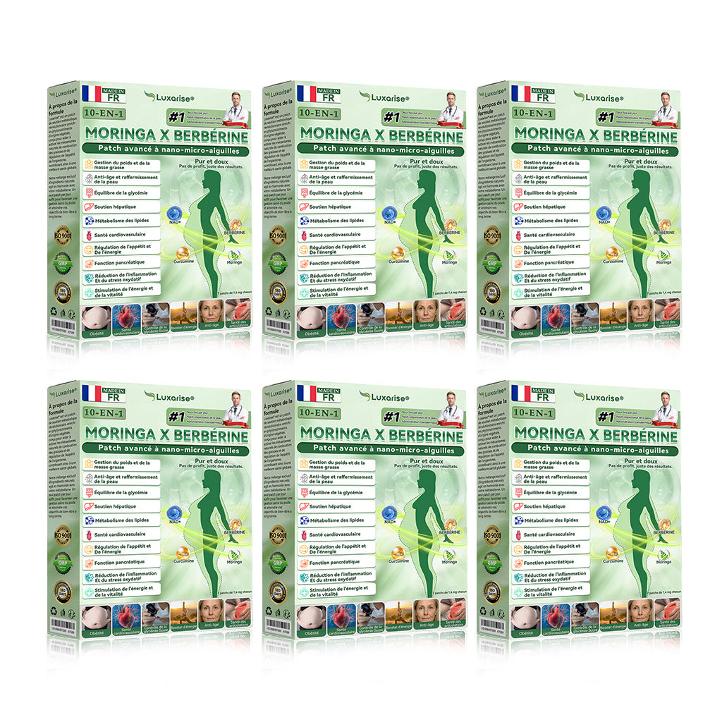 ✨❤️Magasin Officiel |Luxarise® Moringa & Bérbérine 10-en-1 Patch Nanomicro-aiguilles Avancé👩‍⚕️ (Une application quotidienne, résultats visibles en 7 jours) 🩹 Obésité, Diabète, Apnée du sommeil, Problèmes articulaires