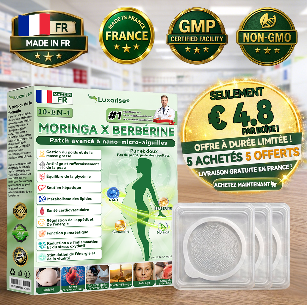 ✨❤️Magasin Officiel |Luxarise® Moringa & Bérbérine 10-en-1 Patch Nanomicro-aiguilles Avancé👩‍⚕️ (Une application quotidienne, résultats visibles en 7 jours) 🩹 Obésité, Diabète, Apnée du sommeil, Problèmes articulaires