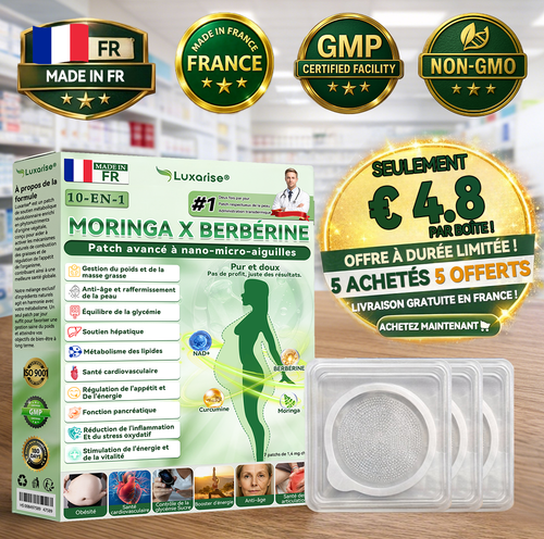 ✨❤️Magasin Officiel |Luxarise® Moringa & Bérbérine 10-en-1 Patch Nanomicro-aiguilles Avancé👩‍⚕️ (Une application quotidienne, résultats visibles en 7 jours) 🩹 Obésité, Diabète, Apnée du sommeil, Problèmes articulaires